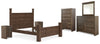 Cama con dosel California King de Juararo, cómoda, espejo, cómoda y dos mesitas de noche