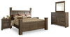 Juararo California King Poster Bed, Dresser, Mirror and 2 Nightstands