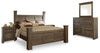 Cama con dosel Juararo King, cómoda, espejo y dos mesitas de noche