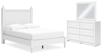 Cama completa Mollviney con panel, tocador y espejo