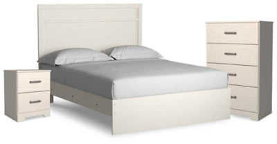 Cama Queen Stelsie con paneles, cómoda y mesita de noche
