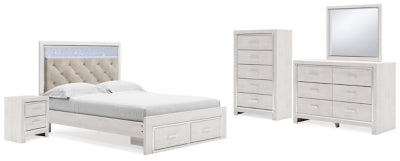 Cama Queen Altyra con almacenaje, tocador, espejo, cómoda y mesita de noche