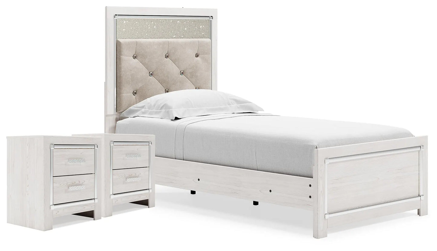 Altyra Twin Upholstered Panel Bed and 2 Nightstands