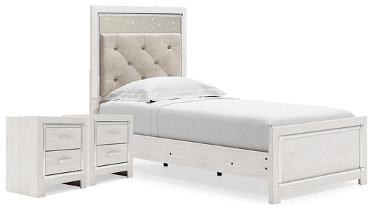 Altyra Twin Upholstered Panel Bed and 2 Nightstands
