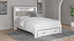 Cama Queen Altyra con librería tapizada y espacio de almacenamiento