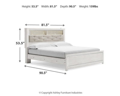 Cama Altyra King con librería tapizada y almacenamiento