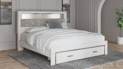 Cama Altyra King con librería tapizada y almacenamiento