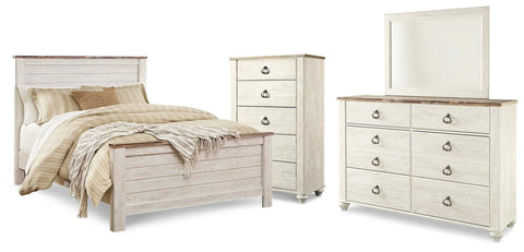 Willowton Queen Panel Bed, Dresser, Mirror and Chest
