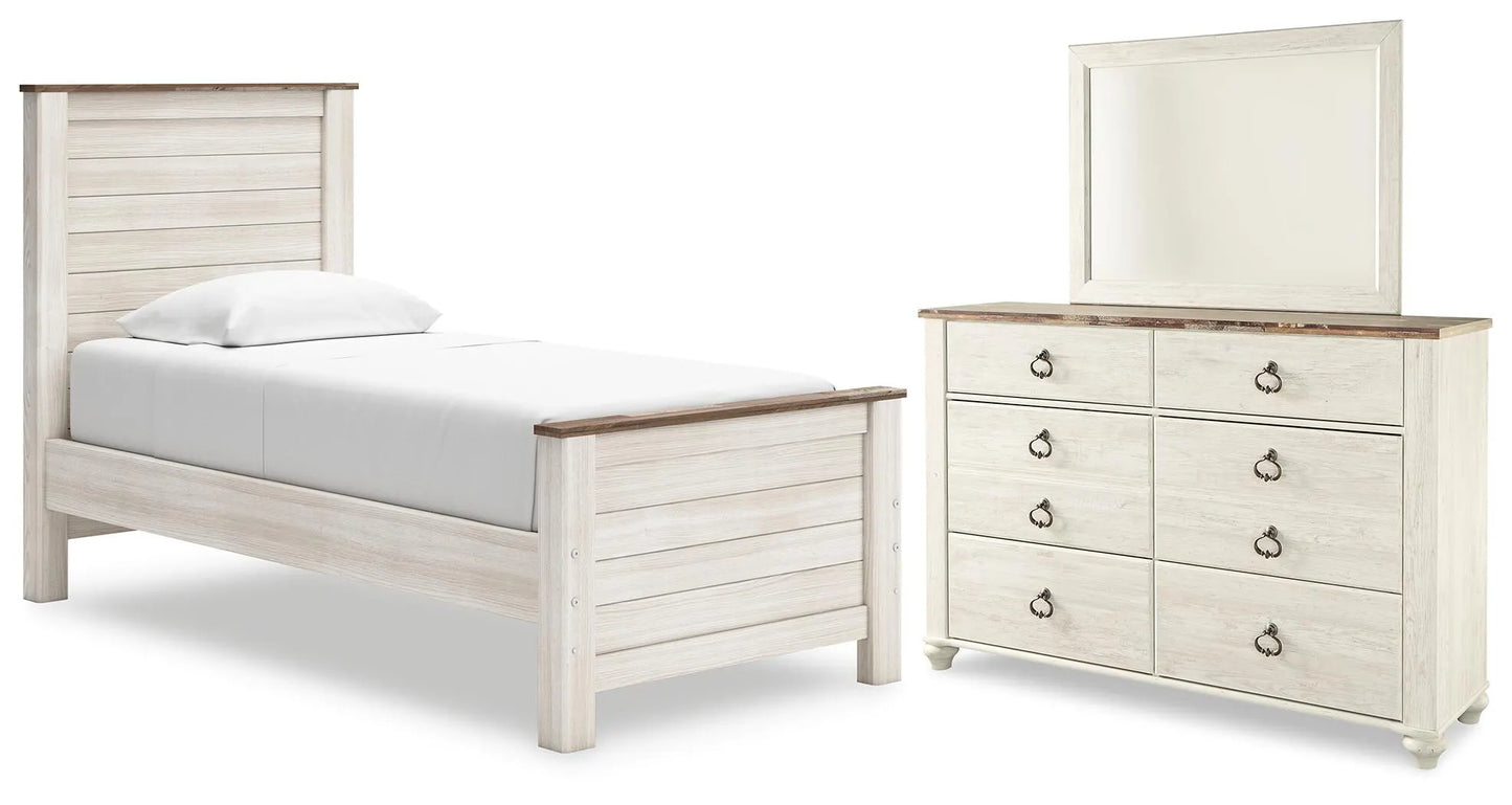 Willowton Twin Panel Bed, Dresser and Mirror
