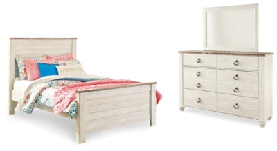 Cama Willowton con paneles completos, tocador y espejo