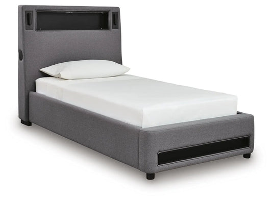 Cayberry Twin Upholstered Bed with Wireless Audio