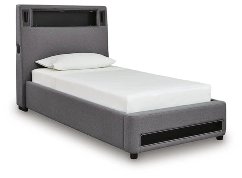 Cayberry Twin Upholstered Bed with Wireless Audio