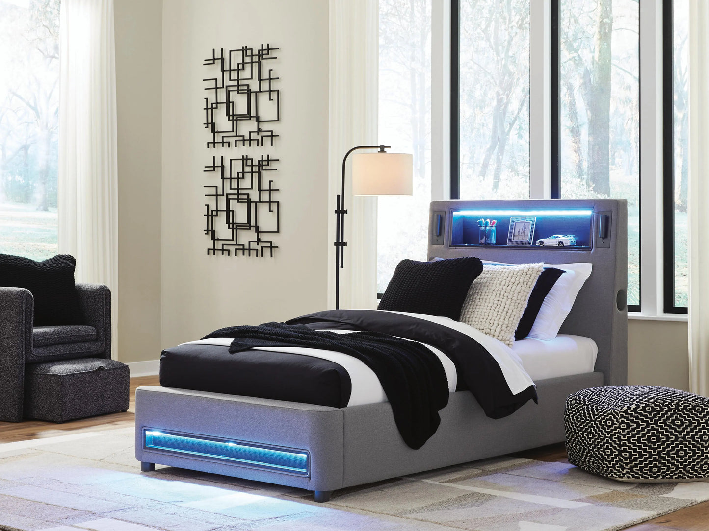 Cayberry Twin Upholstered Bed with Wireless Audio