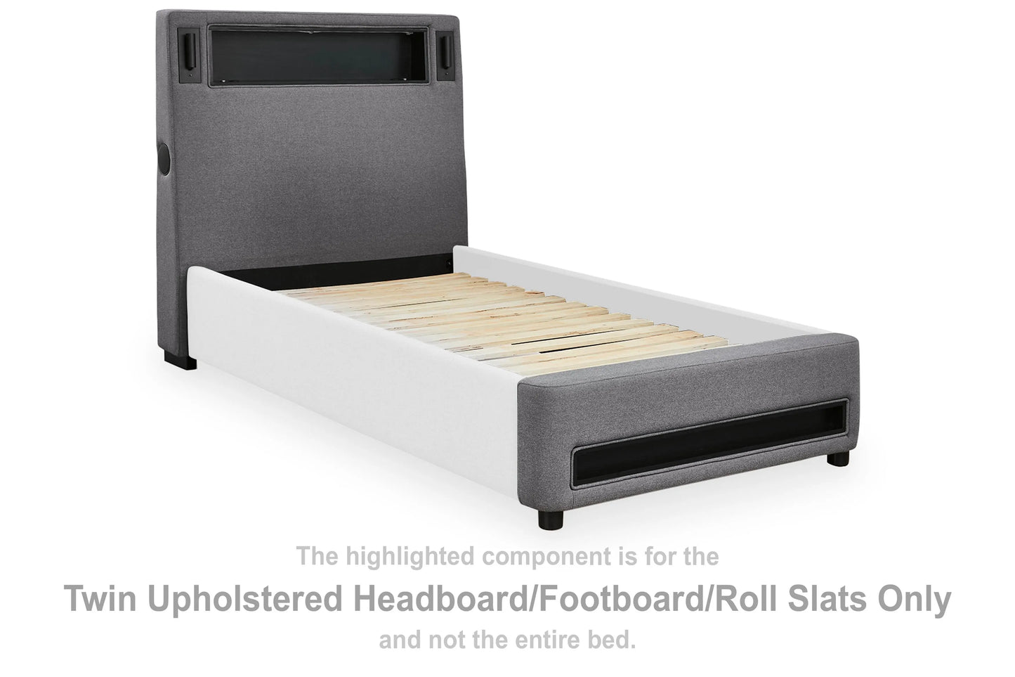 Cayberry Twin Upholstered Headboard/Footboard/Roll Slats