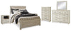 Cama Queen Bellaby con paneles, tocador, espejo, cómoda y dos mesitas de noche