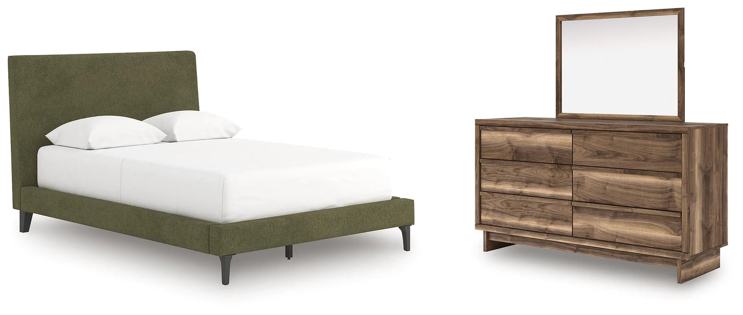 Zadilyn Full Upholstered Bed, Dresser and Mirror