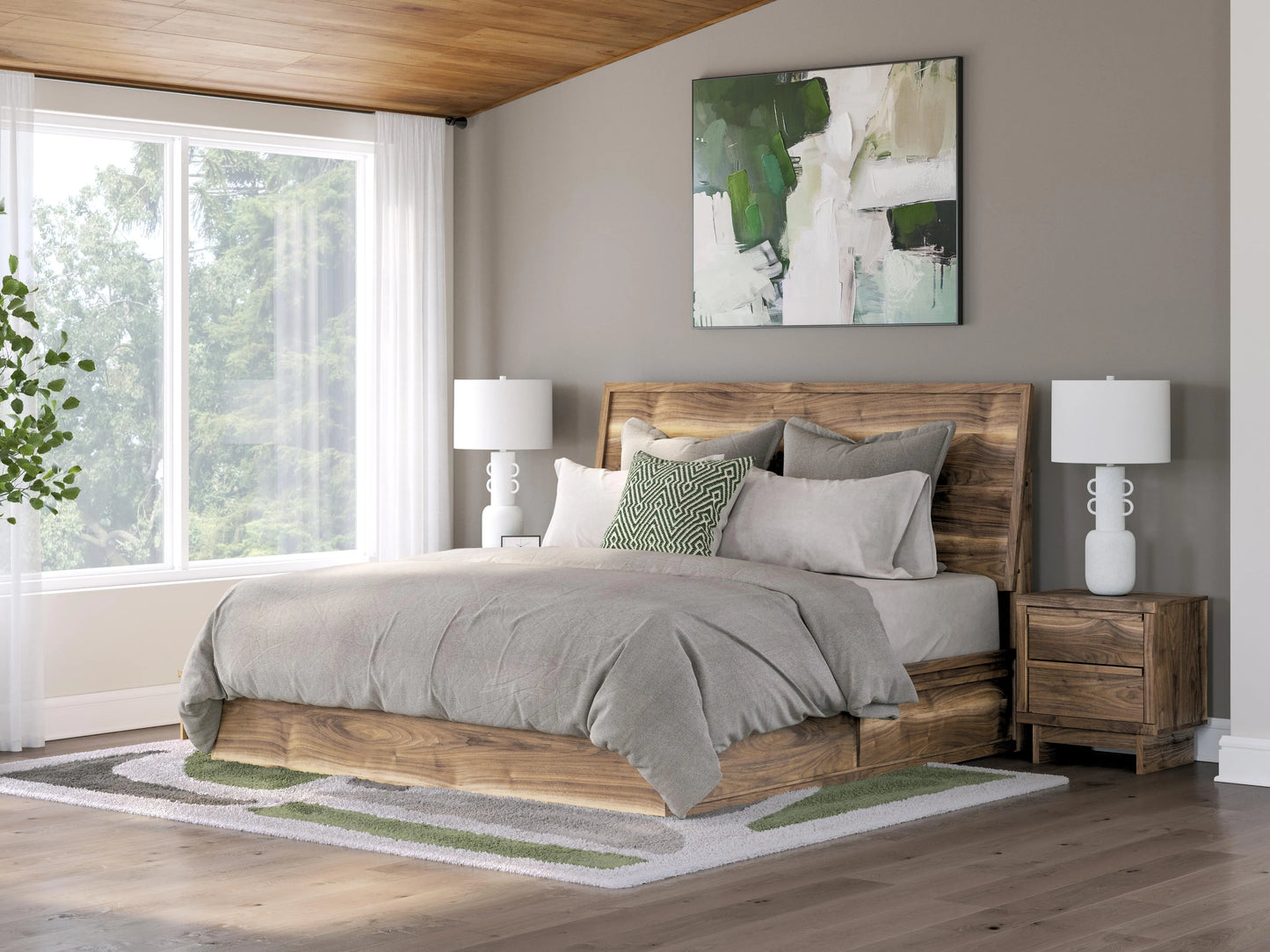 Cama King con paneles y almacenamiento Zadilyn