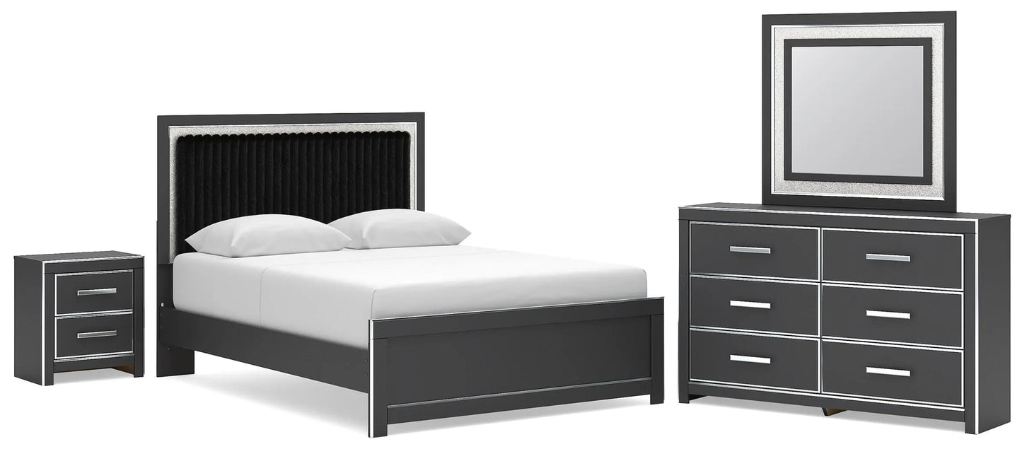 Birmonton Queen Upholstered Bed, Dresser, Mirror and Nightstand