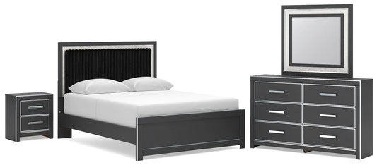 Birmonton Queen Upholstered Bed, Dresser, Mirror and Nightstand