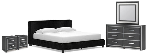 Birmonton King Upholstered Bed, Dresser, Mirror and 2 Nightstands