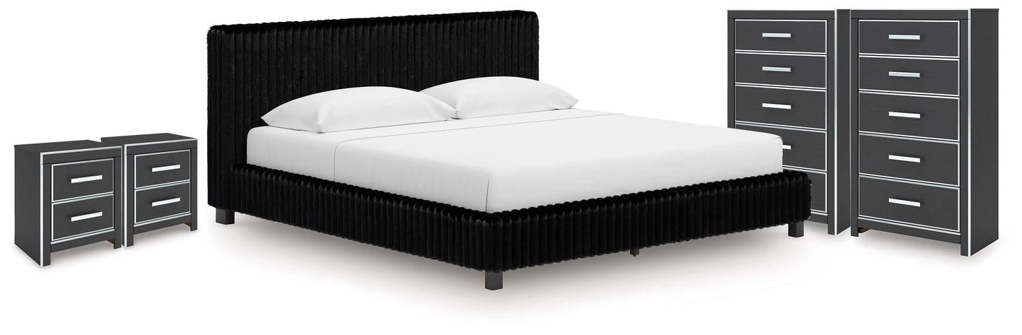 Birmonton King Upholstered Bed, 2 Chests and 2 Nightstands
