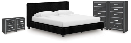 Birmonton King Upholstered Bed, 2 Chests and 2 Nightstands