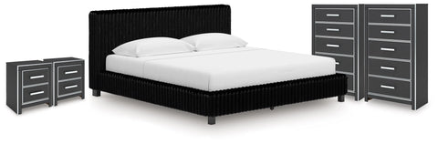 Birmonton King Upholstered Bed, 2 Chests and 2 Nightstands