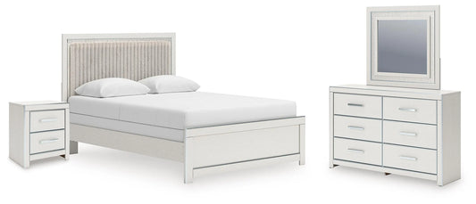 Birmonton Queen Upholstered Panel Bed, Dresser, Mirror and Nightstand