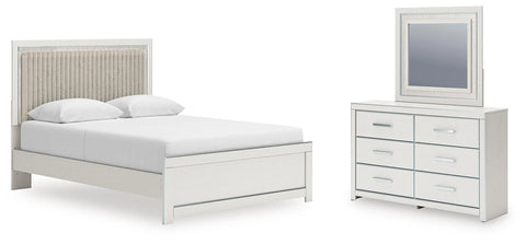Birmonton Queen Upholstered Panel Platform Bed, Dresser and Mirror