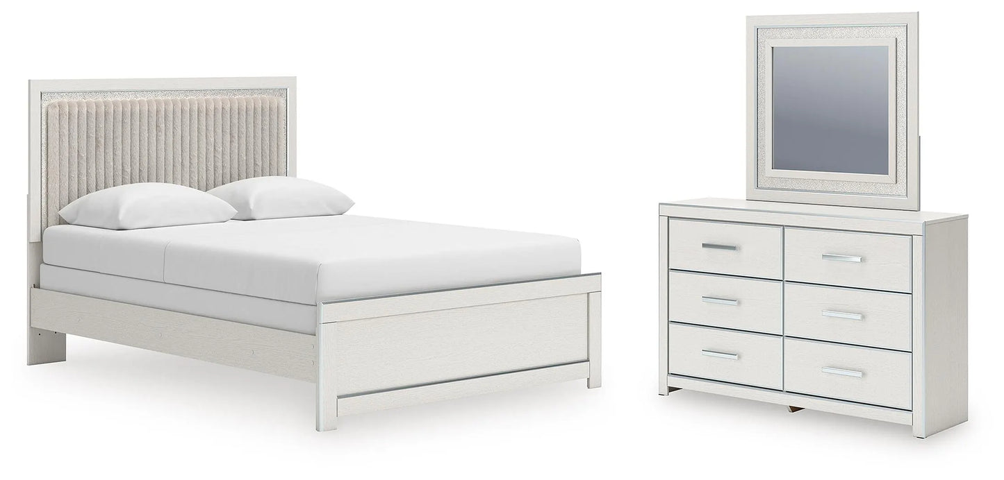 Birmonton Queen Upholstered Panel Bed, Dresser and Mirror