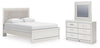 Birmonton Queen Upholstered Panel Bed, Dresser and Mirror