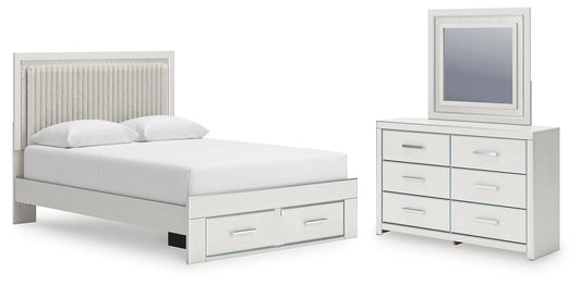 Birmonton Queen Upholstered Panel Platform Storage Bed, Dresser and Mirror