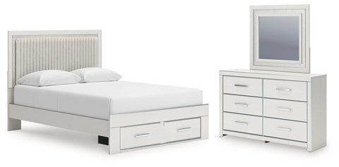 Birmonton Queen Upholstered Panel Platform Storage Bed, Dresser and Mirror