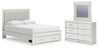 Birmonton Queen Upholstered Panel Platform Storage Bed, Dresser and Mirror