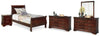 Cama trineo individual Alisdair, 2 cómodas, espejo y mesita de noche