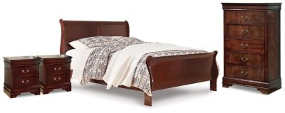 Cama Queen tipo trineo Alisdair, cómoda y dos mesitas de noche