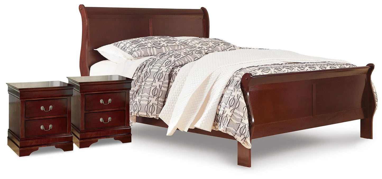Cama Queen tipo trineo Alisdair y dos mesitas de noche