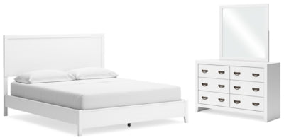 Cama California King con paneles, tocador y espejo Binterglen