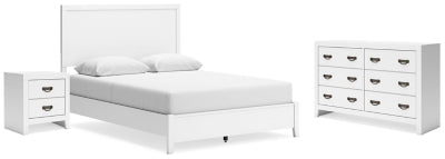 Cama Queen con paneles, cómoda y mesita de noche Binterglen