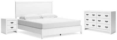Cama King con paneles, cómoda y mesita de noche Binterglen