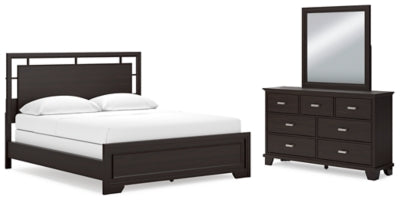 Cama California King con paneles, tocador y espejo Covetown