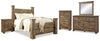 Cama con dosel Trinell Queen, tocador, espejo, cómoda y dos mesitas de noche