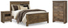 Cama Queen Trinell con paneles, cómoda y dos mesitas de noche