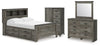 Frandern Full Bookcase Panel Bed with Storage, Dresser, Mirror and Chest
