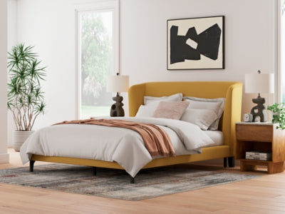 Cama Queen tapizada Maloken con listones enrollables