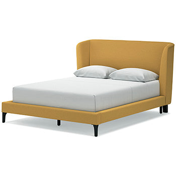 Cama Queen tapizada Maloken con listones enrollables