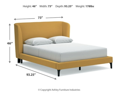 Cama Queen tapizada Maloken con listones enrollables