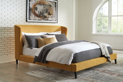 Cama tapizada Maloken California King con listones enrollables