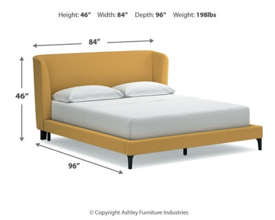Cama tapizada Maloken California King con listones enrollables