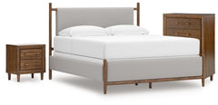 Cama, cómoda y mesita de noche tapizadas Lyncott King